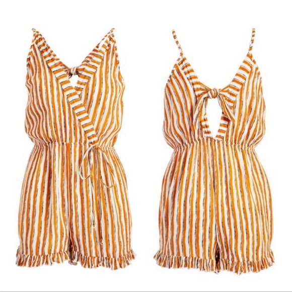 NEW•1X-3X•SUNSHINE YELLOW STRIPED ROMPER - Picture 2 of 14